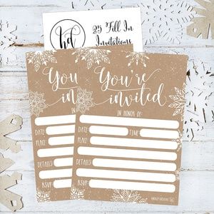 Hadley Designs 25 Invitations Blank Fill In Snowflakes Winter Christmas Holiday